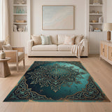 Ornate Teal Mandala Persian Traditional Persian Area Rug