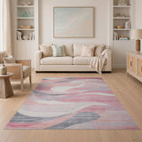 Abstract Area Pink Wavy Pink Grey Abstract Area Rug