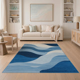 Geometric Modern Cascading Blue Waves Area Rug