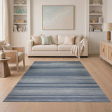 Blue and Teal Navy Blue Horizontal Stripe Area Rug