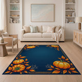 Navy Halloween Pumpkin Border Area Rug