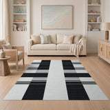 Black White Geometric Grid No. 25 Area Rug