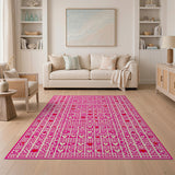 Vibrant Pink Hearts Grid Area Rug