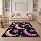 Dreamy Pink Crescent Moon Sparkle Stars Rug