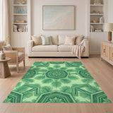Green Geometric Palm Leaf Area Rug