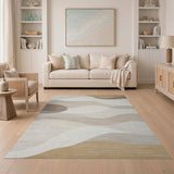 Beige and Neutral Neutral Abstract Wave Area Rug