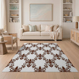 Brown and Tan Elegant Brown Damask Floral Area Rug