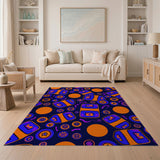 Vibrant Orange Blue Geometric Pattern Area Rug