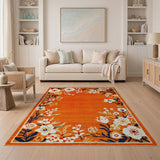Burnt Orange Floral Border Area Rug