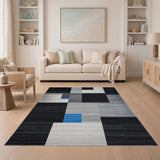 Modern Geometric Grey Area Rug with Blue Accents