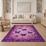 Whimsical Purple Butterflies Pink Area Rug