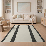 Modern Vertical Striped Black Cream Area Rug