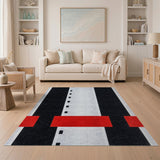 Bold Black Red Geometric Stripe Area Rug