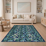 Navy Teal Leaf Floral Area Rug