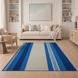 Bold Vertical Blue Striped Area Rug