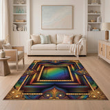 Vibrant Rainbow Geometric Frame Area Rug
