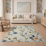 Ivory Blue Floral Branch Area Rug