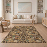 Brown Geometric Travel Motif Washable Area Rug