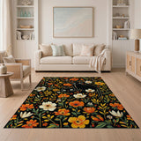 Black Cats in Vibrant Floral Garden Rug