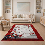 Red Border Plum Blossom Oriental Area Rug
