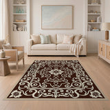 Ornate Cream on Brown Traditional Persian Rug