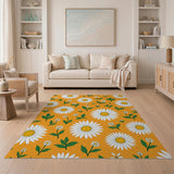 White Daisy Bloom Orange Area Rug