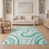 Mint Green Swirling Wave Abstract Area Rug