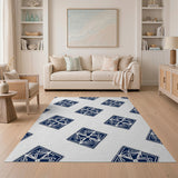 Navy Geometric Tile Motif Area Rug