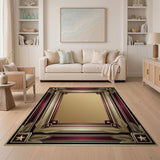 Ornate Maroon Gold Palm Frond Border Rug