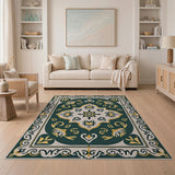 Elegant Green Persian Area Rug with Gold Floral Motifs