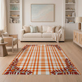Orange Plaid Autumn Leaves Area Rug