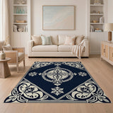 Navy Blue Intricate Floral Medallion Rug