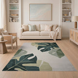 Abstract Green Monstera Leaf Area Rug