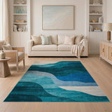 Layered Teal Wave Area Rug