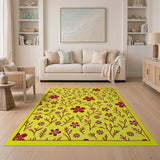 Sunny Yellow Red Floral Area Rug