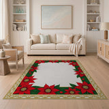 Red Poinsettia Gold Frame Border Rug