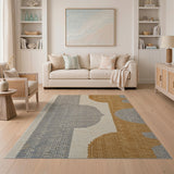 Modern Geometric Arch Area Rug in Grey Mustard