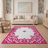 Ornate Pink Floral Lace Border Rug