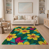 Vibrant Yellow Hibiscus Floral Area Rug