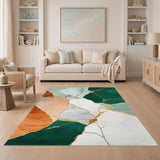 Abstract Teal Green Gold Marble Area Rug