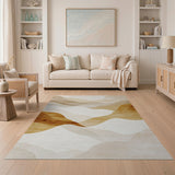 Abstract Area Beige and Neutral Beige Layered Wave Abstract Area Rug
