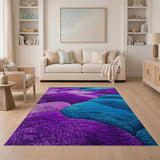 Purple Teal Plush Shag Abstract Rug
