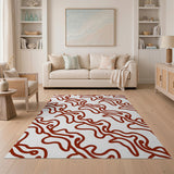 Wavy Red Abstract Area Rug