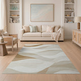 Beige and Neutral Abstract Area Serene Beige Wave Abstract Area Rug