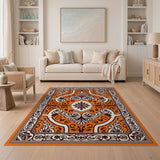 Vintage Orange Damask Floral Area Rug