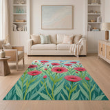 Vibrant Pink Poppy Meadow Area Rug