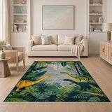 Green Dinosaur Jungle Kids Area Rug
