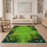 Emerald Green Dripping Yellow Floral Area Rug