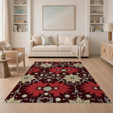 Red Red Poinsettia Floral Vintage Area Rug