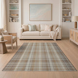 Distressed Brown Tan Plaid Area Rug